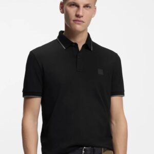 POLO H NEGRO LINEA CUELLO GRIS BOSS